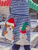 Christmas Animal Friend Appliqué Colorblocked Dress