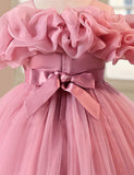 Rose Off-Shoulder Flower Girl Dress