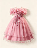 Rose Off-Shoulder Flower Girl Dress