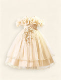 Rose Off-Shoulder Flower Girl Dress