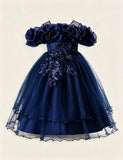 Rose Off-Shoulder Flower Girl Dress