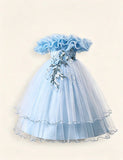 Rose Off-Shoulder Flower Girl Dress
