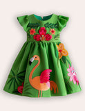 Soft Flamingo & Hibiscus Party Dress