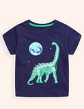 Glødende T-shirt i bomuld med dinosaurtryk