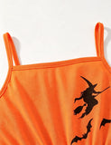 Halloween Witch Print Tulle Dress + Cardigan Set