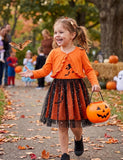 Halloween Witch Print Tulle Dress + Cardigan Set