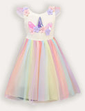 Unicorn Flower Applique Tulle Party Dress