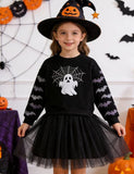 Halloween Ghost Print Seatshirt + Tutu Skirt Set