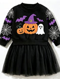 Halloween Pumpkin Ghost Print Seatshirt + Tutu Skirt Set