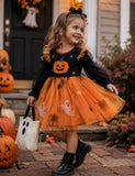 Halloween Bat Pumpkin Print Tulle Dress