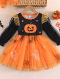 Halloween Bat Pumpkin Print Tulle Dress