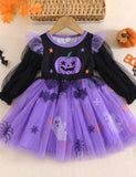Halloween Bat Pumpkin Print Tulle Dress