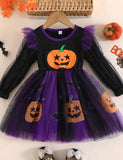 Halloween Bat Pumpkin Print Tulle Dress