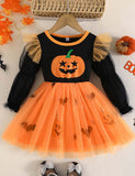 Halloween Bat Pumpkin Print Tulle Dress