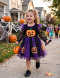 Halloween Bat Pumpkin Print Tulle Dress