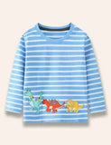 T-shirt rayé à manches longues avec appliqué de dinosaure de dessin animé