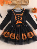 Halloween Bat Pumpkin Print Tulle Dress