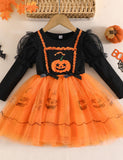 Halloween Bat Pumpkin Print Tulle Dress