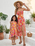 Mom and Me Orange Pink Floral Dress
