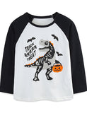 Halloween Dinosaur Skeleton Print Long Sleeve T-Shirt