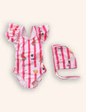 Striped One-piece Swimsuit Set