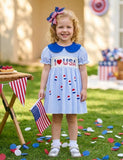 Independence Day Embroidered Sleeve Doll Collar Roller Dress