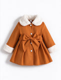 Faux Fur Collar Bow Coat