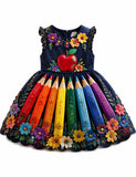 Back To School Apple Applique Pencils Dress