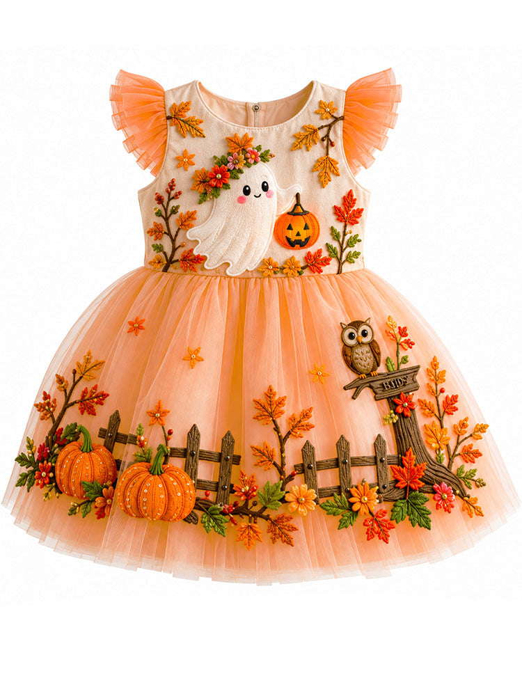 Halloween Cute Ghost & Pumpkin Tulle Party Dress