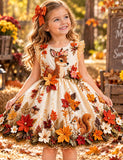 Little Deer Appliqué Maple Leaves Party Dress