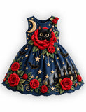 Mysterious Rose & Black Cat Party Dress