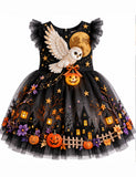 Moonlight Owl Pumpkin Halloween Tulle Dress