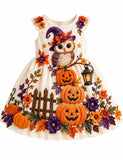 Halloween Magic Owl & Pumpkin Party Dress