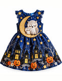Starry Night Sleeping Owl Castle Party Dress