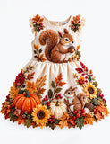 Harvest Woodland Squirrel & Pumpkin Party Dress