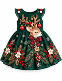 Christmas Reindeer Flower Bow Party Dress