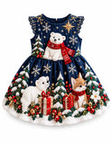 Christmas Starry Polar Bear Applique Party Dress