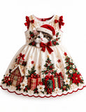 Christmas  Kittens & Gifts Bow Party Dress