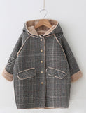 Gray Plaid Hooded Winter Coat