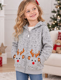 Christmas Fun Reindeer Pocket Embroidery Zip-up Hoodie