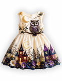 Owl and Moon Appliqué Party Dress