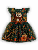 Owl Pumpkin Tulle Party Dress