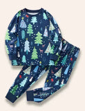 Pigiama blu con stampa albero di Natale