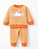 Halloween Ghost Embroidered Sweatshirt Set