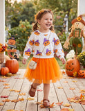 Halloween Thanksgiving Pumpkin Print Sweatshirt + Tulle Skirt Set