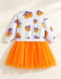 Halloween Thanksgiving Pumpkin Print Sweatshirt + Tulle Skirt Set