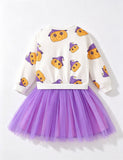 Halloween Thanksgiving Pumpkin Print Sweatshirt + Tulle Skirt Set