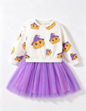 Halloween Thanksgiving Pumpkin Print Sweatshirt + Tulle Skirt Set