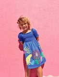 Abito in cotone smock con applicazione foresta