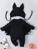 Halloween Bat Long Sleeve Romper + Hat Set